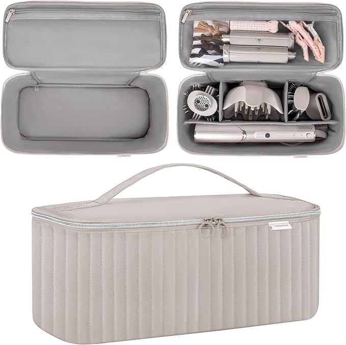 Lexeeco Travel Carrying Case for Hair Dryer Shark Flexstyle Dyson Airwrap Brush Hair Accessories Tools Storage Bag for Revlon Hairdryer Styler Organizer (Camel)