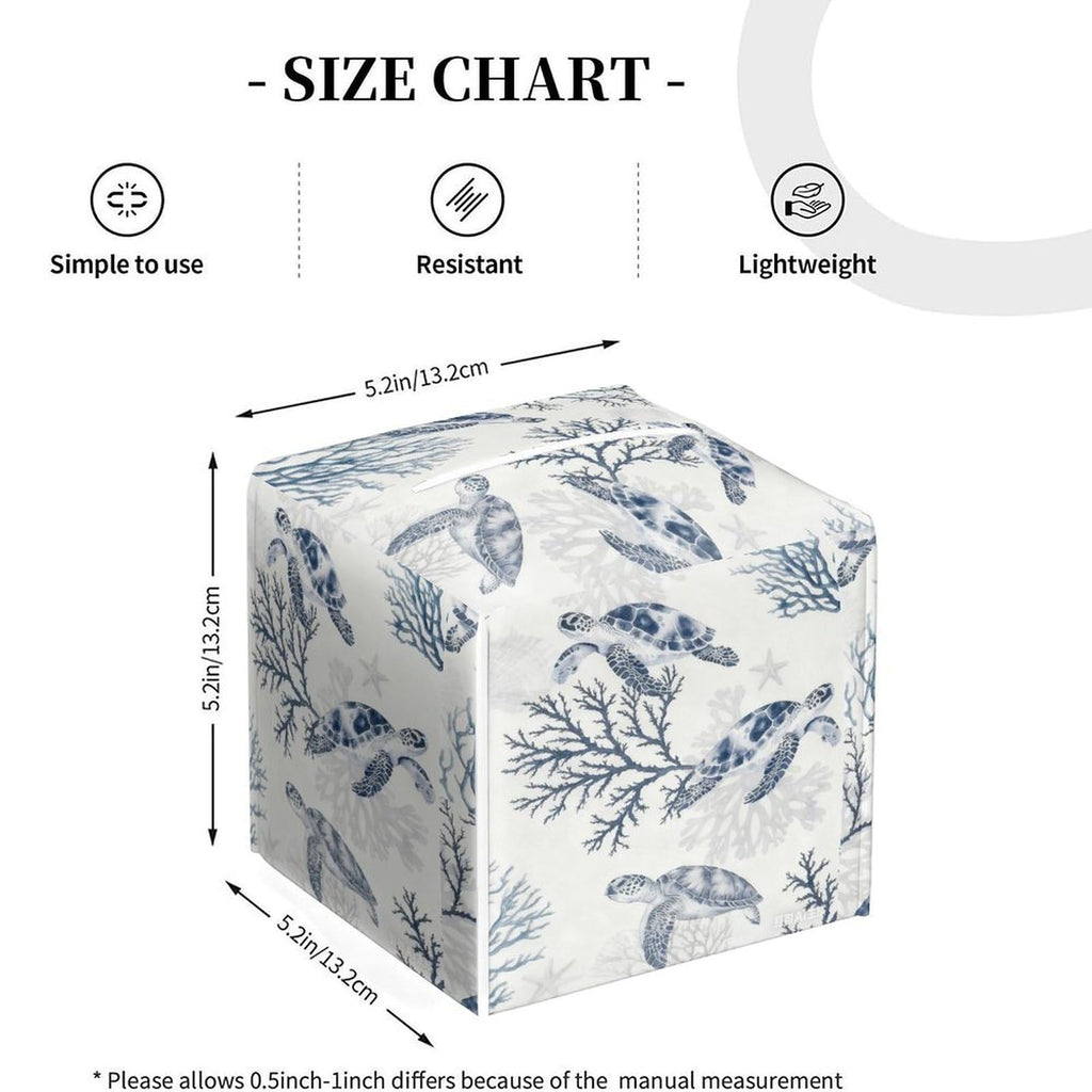 Sea Turtle Tissue Box Cover Leather Tissue Box Holder Square Facial Paper Organizer Dispenser for Bathroom Kitchen Bedroom Vanity Countertop Night Stands