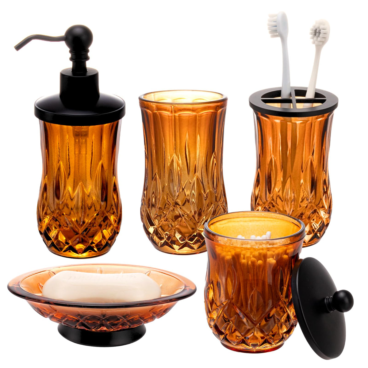 ZIVQEXMURL Amber Bathroom Accessories, Round Thick Glass & Zinc Alloy Pump