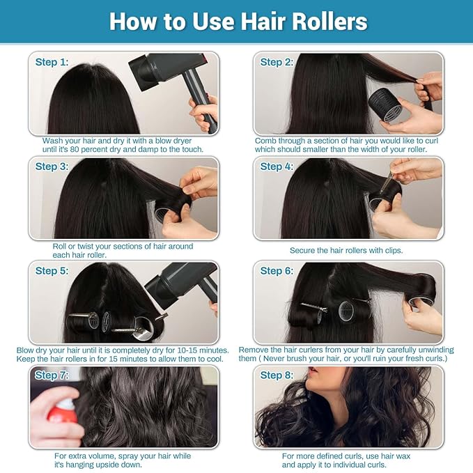 56 Pcs Hair Rollers Set for Blowout Look Long Hair, 30Pcs Rollers Hair Curlers in 5 Sizes with 24 Pcs Clips and Storage Bag for Long Medium Short Hair Volume