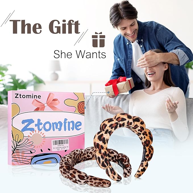 Ztomine Spa Headbands for Washing Face or Facial, Set of 2 Skincare, Terry Cloth Headband Wash Headband Combo Pack - Puffy Makeup Headbands for Face Washing, Mask, Skin Treatment