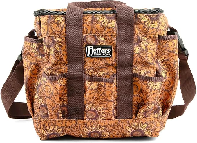 Jeffers Expression Deluxe Horse Grooming Tote – Large Zip Top Grooming Bag with Pockets for Brushes, Combs, Hoof Picks, Sprays & Barn Essentials – Durable Ripstop Equine Organizer - Bloomin Toolin