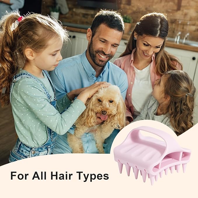 RHOS Shampoo Brush, Soft Silicone Scalp Scrubber, Scalp Massager for Wet & Dry Hair, Curved Vented Hair Scrubber for Dandruff Removal (Pink)