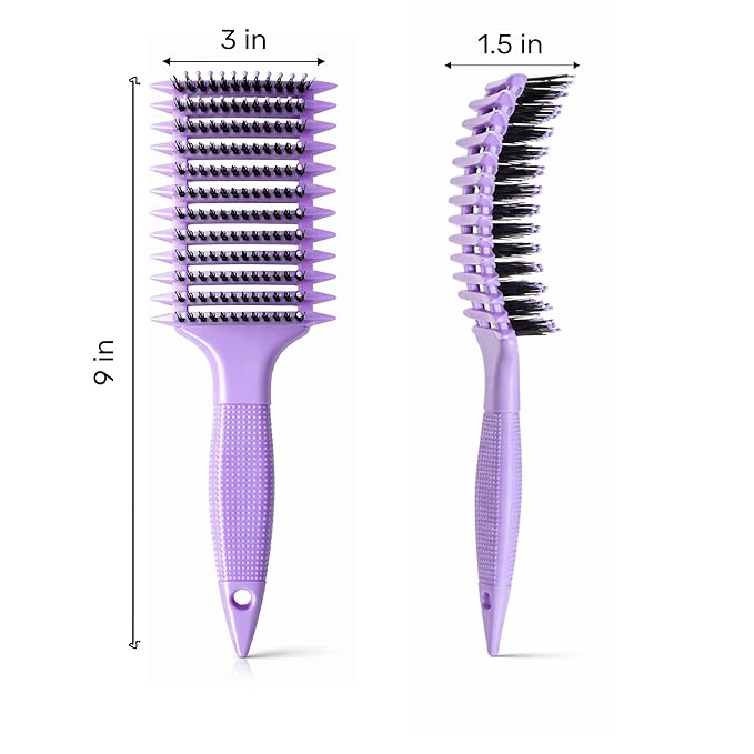 Curl Defining Brush with Hair Clips – Detangling Tool for Wet or Dry Styling, Ideal for Curly Hair, Women & Girls (Purple)