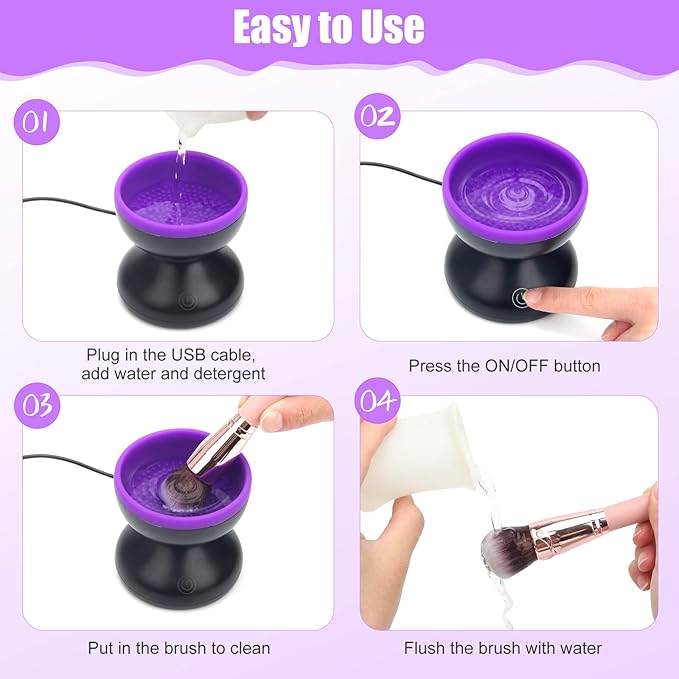 Luxiv Electric Makeup Brush Cleaner, Automatic Brush Washer Machine, Purple