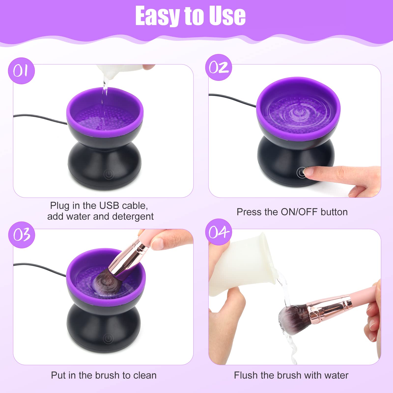 Luxiv Electric Makeup Brush Cleaner, Automatic Brush Washer Machine, Purple