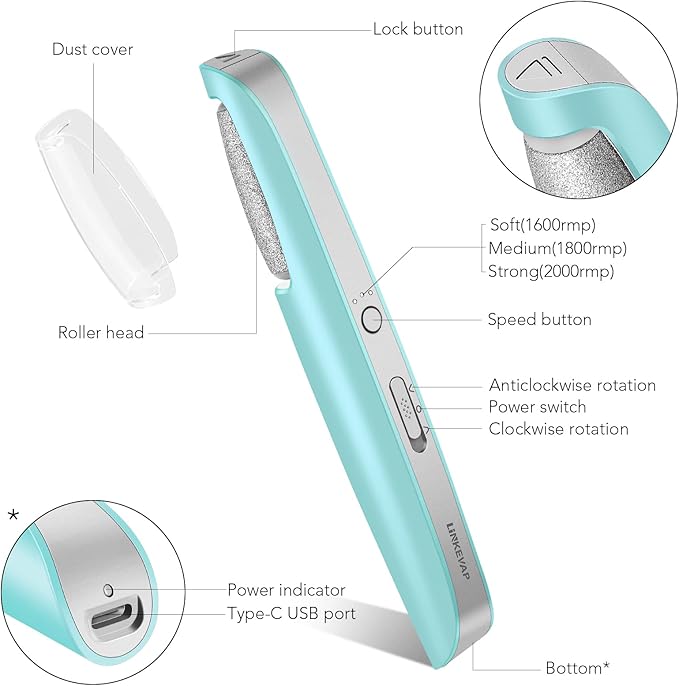 Electric Callus Remover for Feet, Professional Pedicure Kit Foot Scrubber for Dry, Dead, Cracked, Hard Skin, at Home Feet Spa Care Kit for Men & Women (Blue)