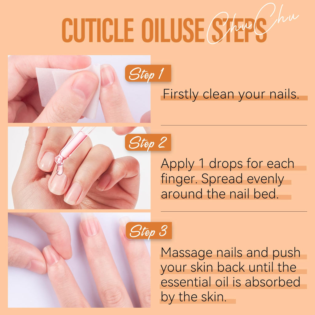 CHUCHU Organic Cuticle Oil for Nails: Orange Jojoba Nail Oil with Vitamin B & E - Moisturizes Repairs and Promotes Nail Growth - Prevents Dryness Hangnails and Chapped Skin 15ML