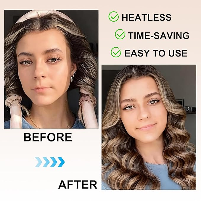 Heatless Curls Overnight,Hair Curlers to Sleep In,No Heat Satin Curling Rod Set Rollers,Sleeping Blowout Headband, Foam Curly Ribbon Styling Tool for Long Hair