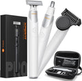 Trimcoo New Electric Beard & Nose Hair Trimmer Kit - Painless Razor with 12 in 1 Rotating Comb, Magnetic Nose Hair Head, Waterproof Wet/Dry, Groin/Ball Shaver for Men, USB-C Fast Charging,White(Pack)