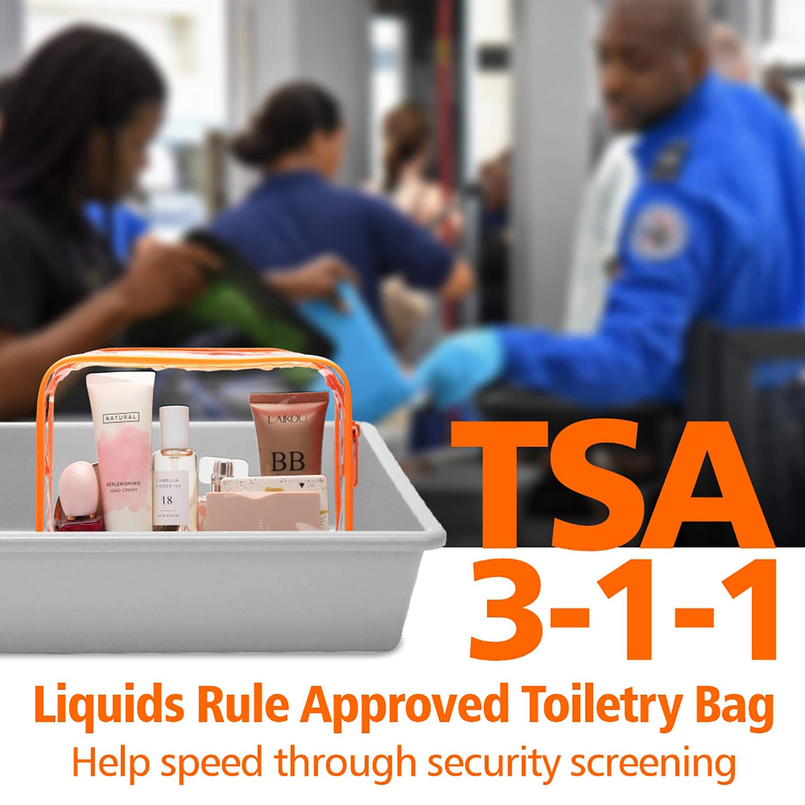 PACKISM Clear Makeup Bag with Zipper - TSA Approved Toiletry Bag, Orange