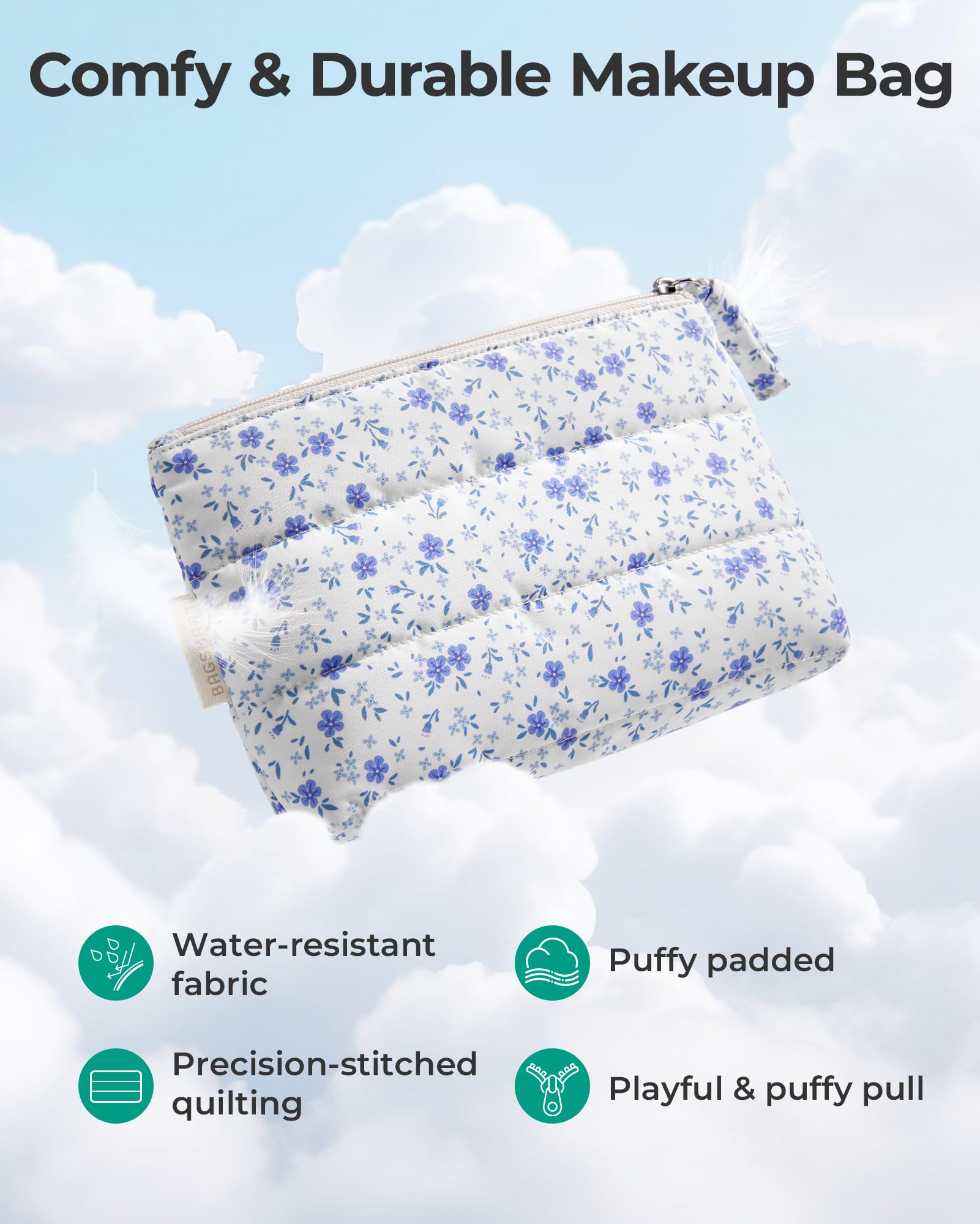 BAGSMART Small Makeup Bag, Machine Washable Puffy Cosmetic Pouch