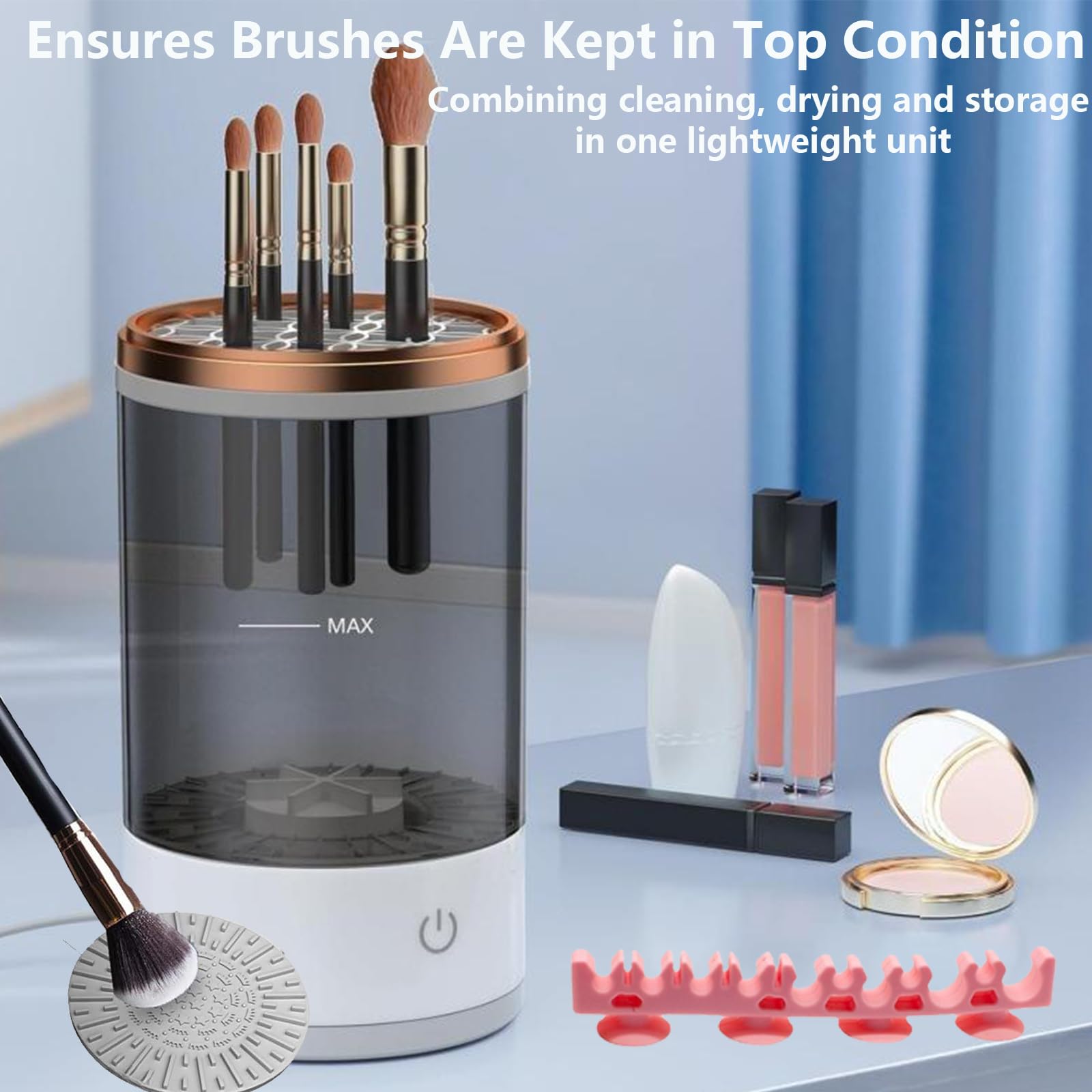 Electric Makeup Brush Cleaner Efficient Deep Cleaning and Drying of Mmake-Up Brushes Portable Automatic USB Cosmetic Brushes Cleaner Tool for All Size Beauty Makeup Brush Set(Grey)