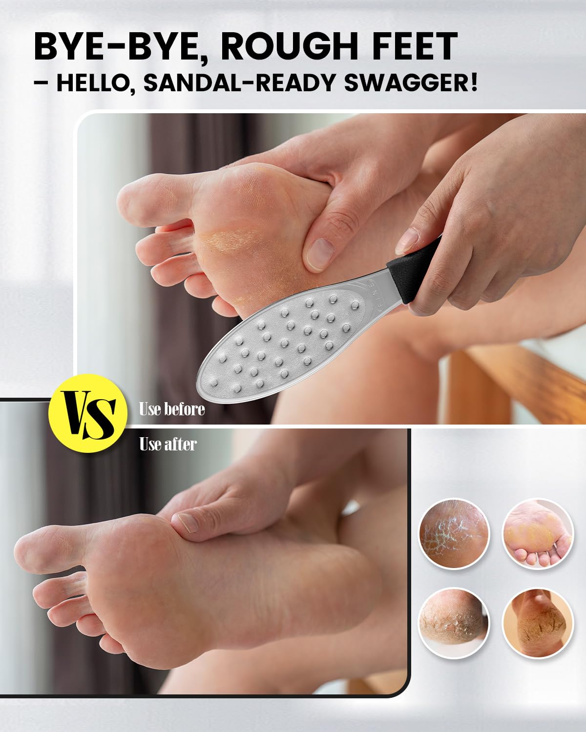 BEZOX Slim Portable Metal Foot File(1 PCS) – Double-Sided Callus Remover for Feet, Travel Foot Scrubber & Foot Exfoliate Tool with Non-Slip Handle, Pedicure Tools for Feet - Black