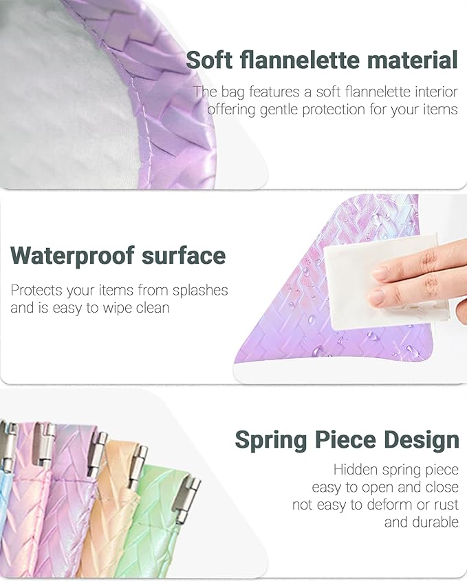 MXXUUOOM 2 Pack Small Makeup Bag for Purse Leather Cosmetic Pouch Organizer, Snap Closure Holographic Woven Makeup Bag, Mini Lipstick Coin Pouch, Travel Makeup Organizer for Women purple