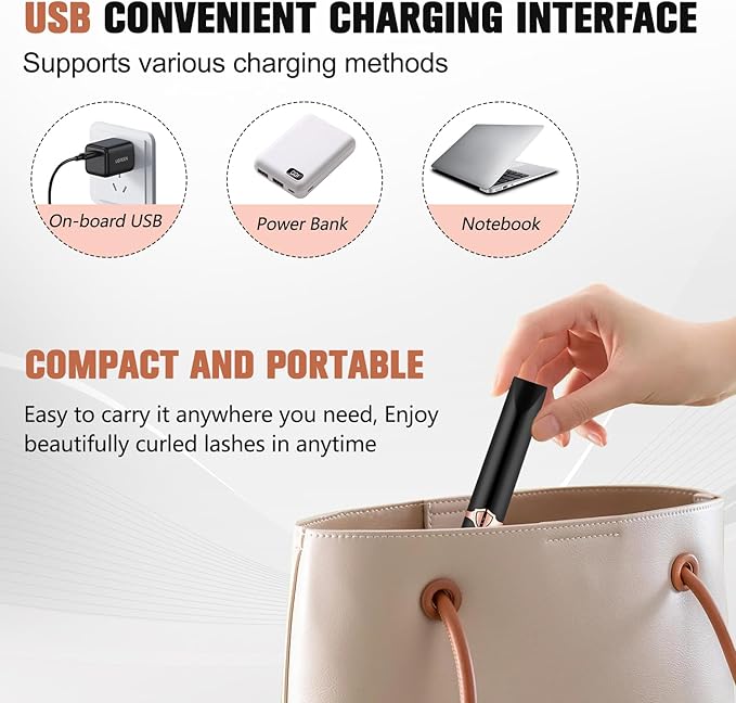 Heated Eyelash Curler, Mini Electric Eyelash Curler, Portable Makeup Electric Eyelash Curling, USB Rechargeable Finalize Eyelash Tool Beauty Tools for Women (Black)