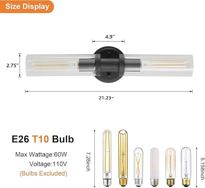 Wall Sconces Set of Two,Matte Black Bathroom Sconces Wall Lighting with Clear Glass, Modern Sconces Wall Decor Set of 2 Wall Light fixtures for Bathroom Mirror Living Room Hallway Bedroom Wall Lamp