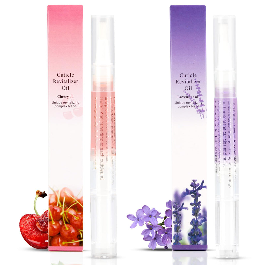 Meschett 2PCS Cuticle Oil Pens for Nail Care, Moisturizing Nail Oil Pen with Soft Brush, Hydrating Cuticle Oil for Dry Nails & Cuticles (Cherry & Lavender Flavor)