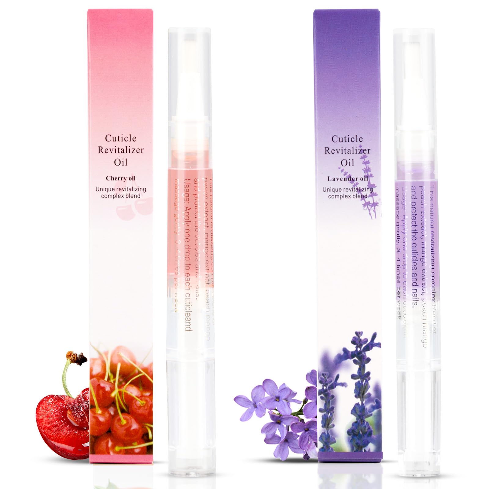 Meschett 2PCS Cuticle Oil Pens for Nail Care, Moisturizing Nail Oil Pen with Soft Brush, Hydrating Cuticle Oil for Dry Nails & Cuticles (Cherry & Lavender Flavor)