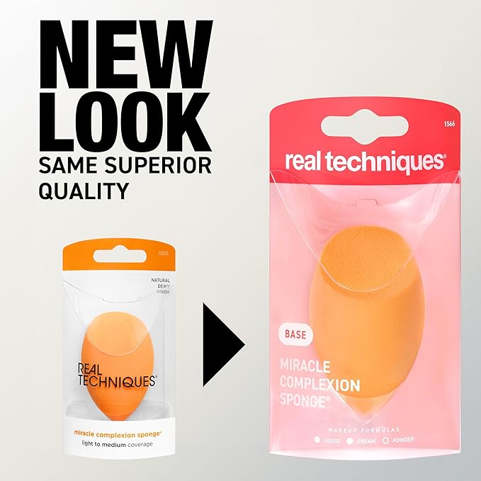 Real Techniques Miracle Complexion Sponge, For Applying Liquid & Cream Foundation, Skin Tint & Concealer, Makeup Blending Sponge, Natural Finish, Latex-Free & Cruelty-Free