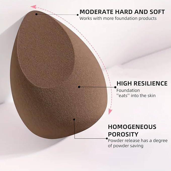 Beauty Blender Sponge Set 14PCS – Multi-Size Makeup Sponges for Foundation, Liquid, Powder - Triangle Puffs, Mini Beauty Blender, Thumb Powder Puff, Reusable & Wet or Dry Use (Brown)