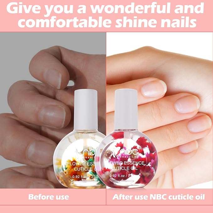 nbc BeautiLab Cuticle Oil, Nail Growth Oil Natural Blend of Jojoba, Vitamin E Nail Cuticle Oil for Repairs Cuticles Overnight Moisturizes and Strengthens Nails Cuticles 2 x 0.92 oz Orange & Rose