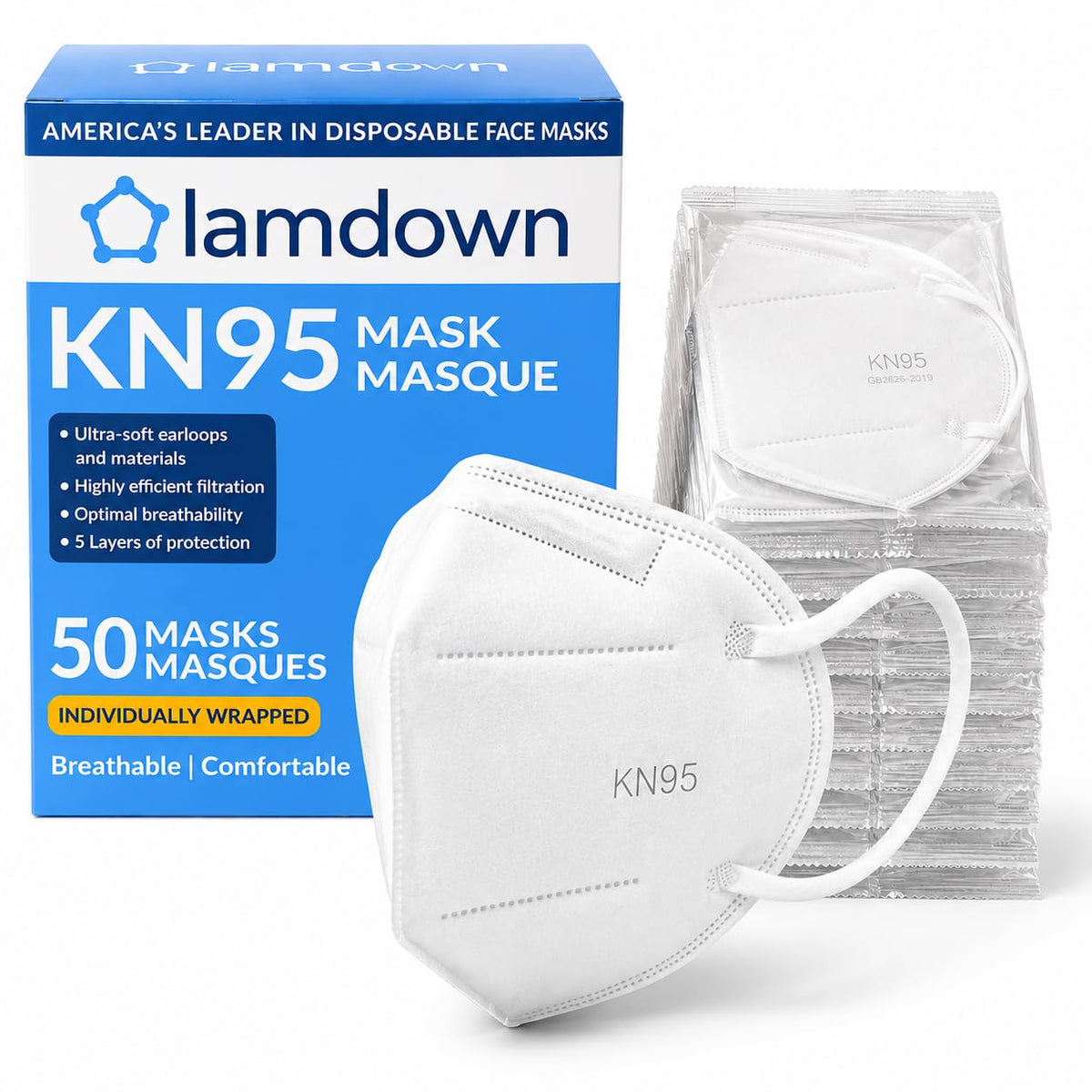 (50-Pack) KN95 Face Masks, Individually Wrapped, Premium Disposable Dust Mask, Black