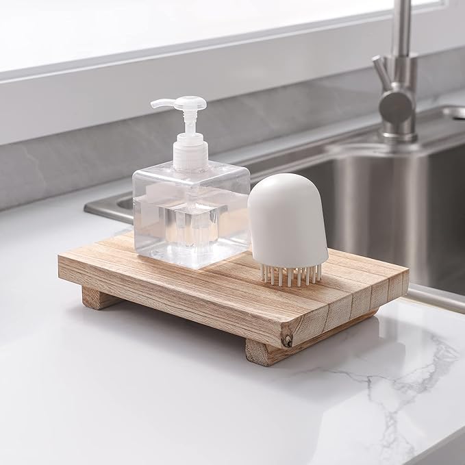 Wood Bathroom Tray Farmhouse Decor Kitchen Soap Holder, 9"x6" Brown