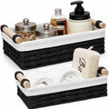 Rattanzenith Black Bathroom Baskets Set of 2, Paper Rope, Wood Handles