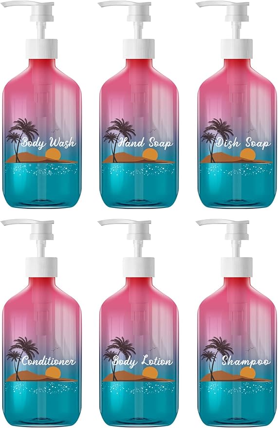 Empty Plastic Bottles with Pump Dispenser, 500ml Gradient Bottle, 6 Pack