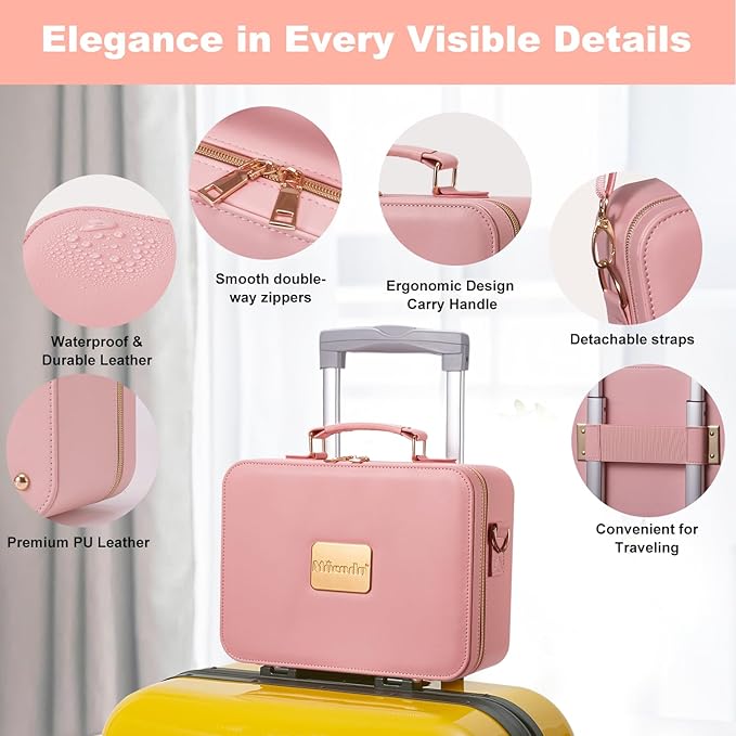 Mocado Travel Makeup Bag with Mirror Makeup Case with Brushes Dividers