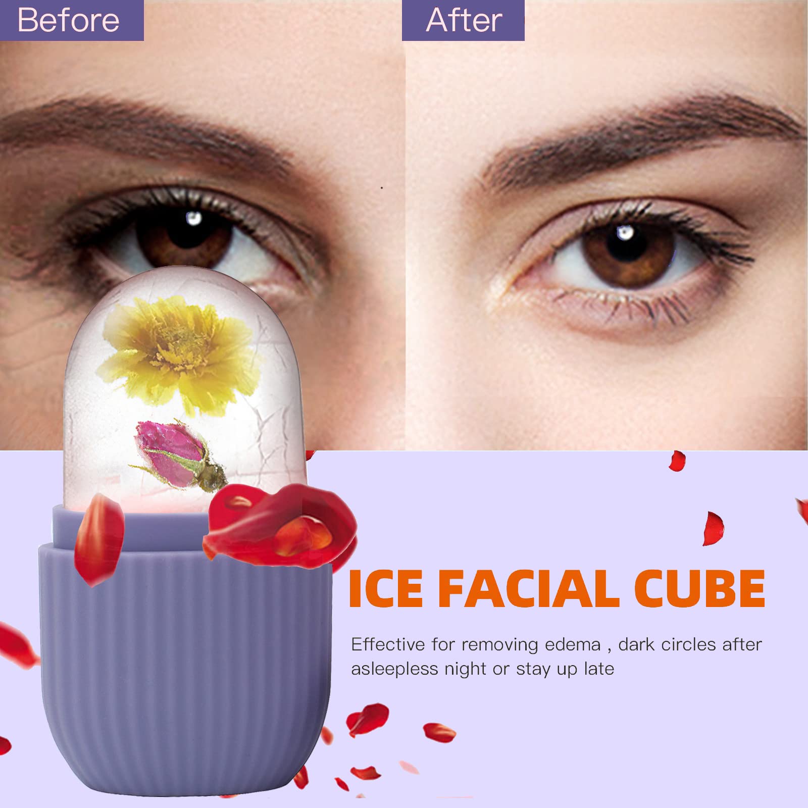 XHJRI Ice Face Roller Massager,Ice Cube Roller for Face, Eyes and Neck Naturally Conditioning and Skin Care,De-Puff Eye Bags,Reduce Migraine Pain,Reusable Massage Silicone Ice Mold (Purple)