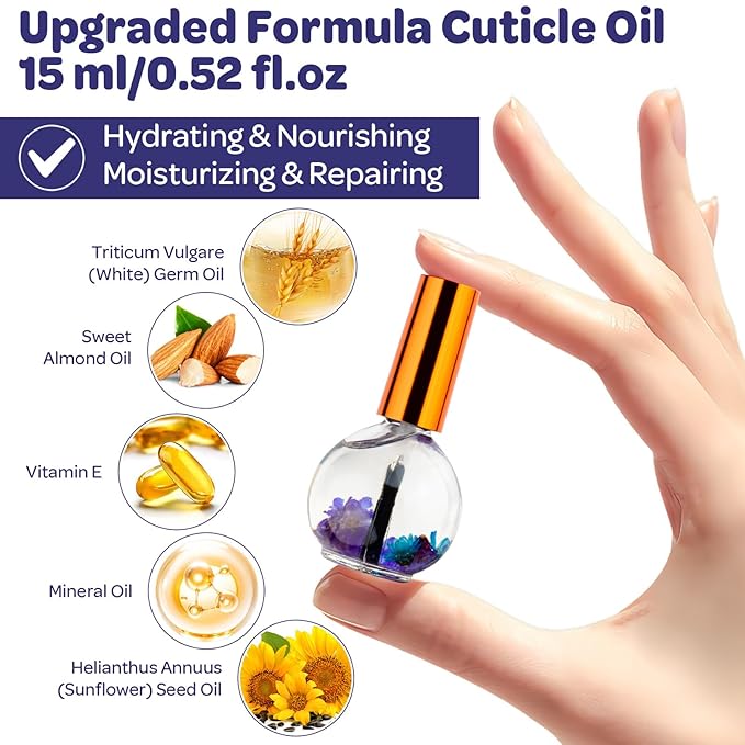 Cuticle Oil, Lavender Cuticle Nail Oil Infused with Real Flowers 15ml