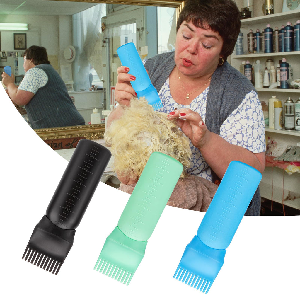 Cosywell 3 Pack 6 Ounce Hair Oil Applicator Bottle, Black Blue Green