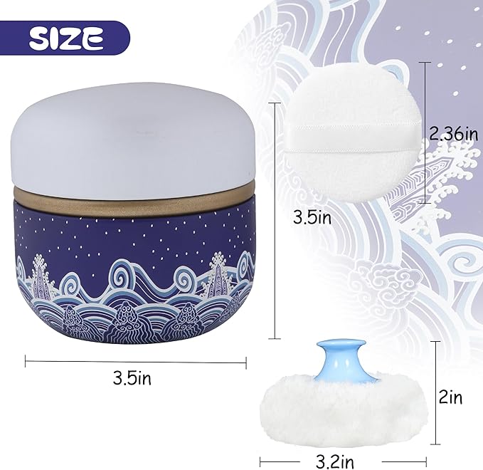 WEMEGA Body Powder Case with Powder Puff Powder Container Tea box for Baby and Women Powder Puff and Powder Case for Travel (Blue Sea1)