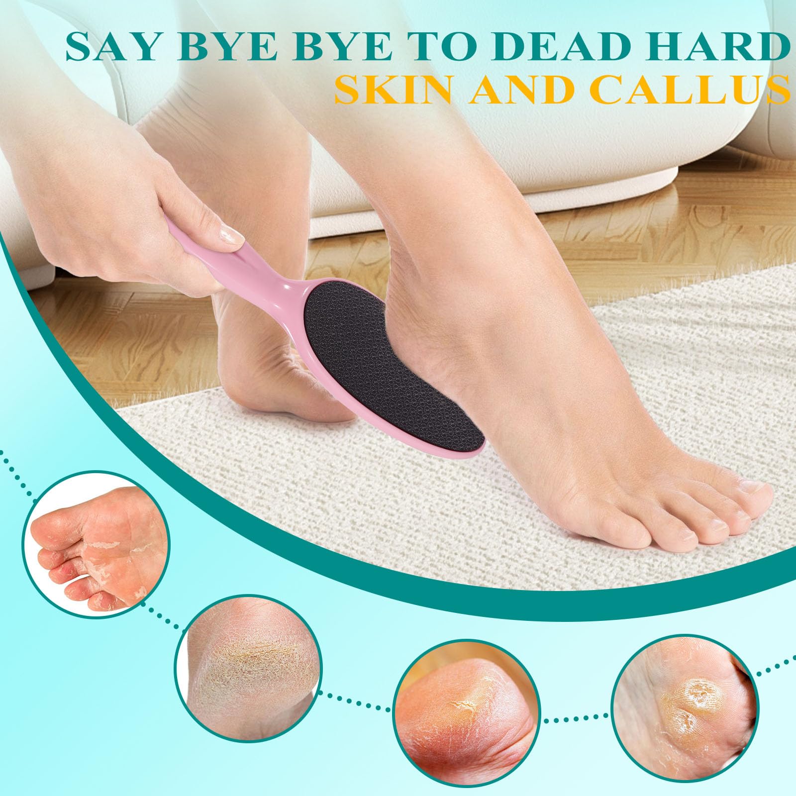 HovuuTuig Glass Foot File, Foot Scrubber for Hard Skin Remover - Foot Callus Remover, Pedicure Tools for Feet Dead Skin, Foot Care for Women and Men, Gentle Effective Heel Scraper (Pink)