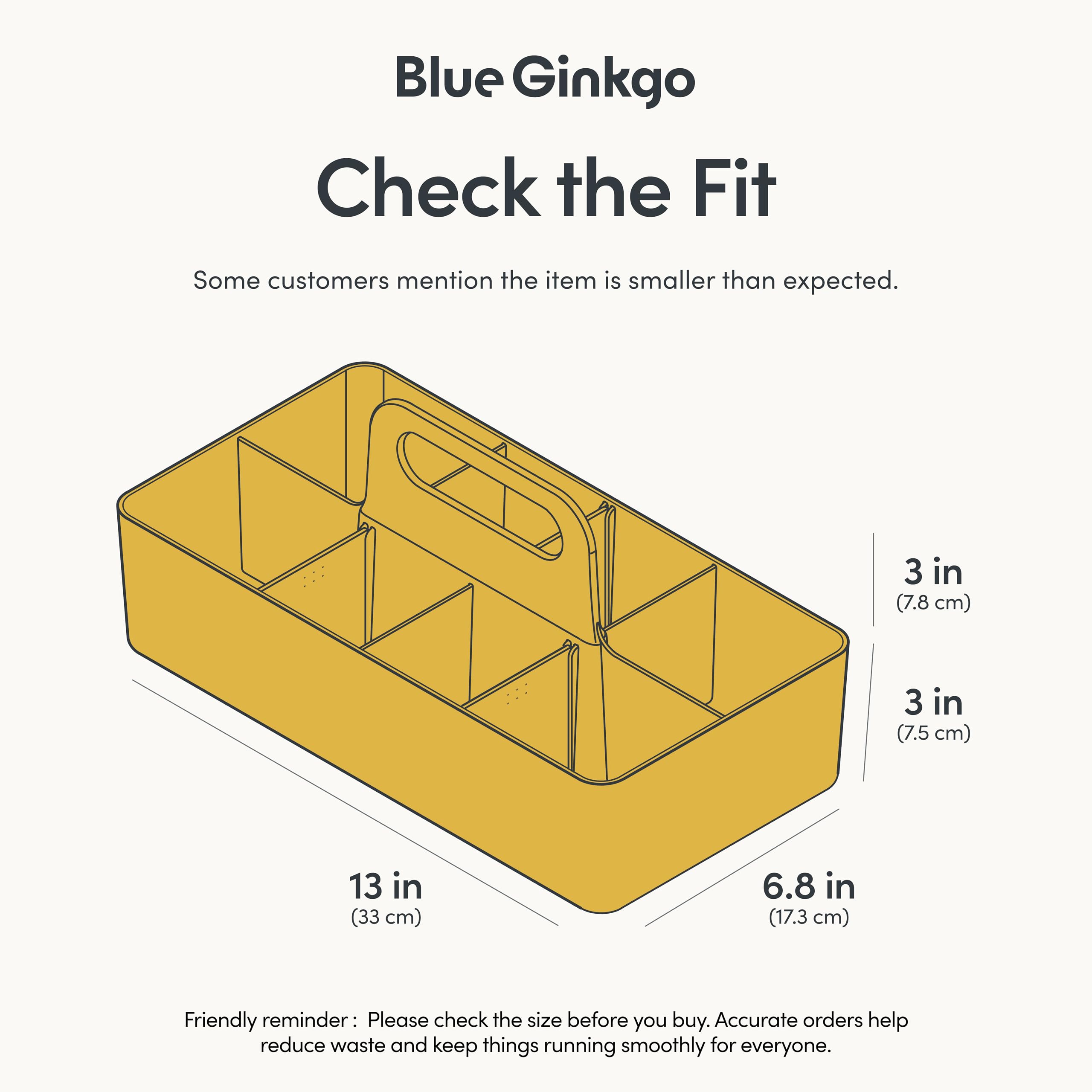 BLUE GINKGO Stackable Organizer Caddy, Long, Yellow, Made in Korea