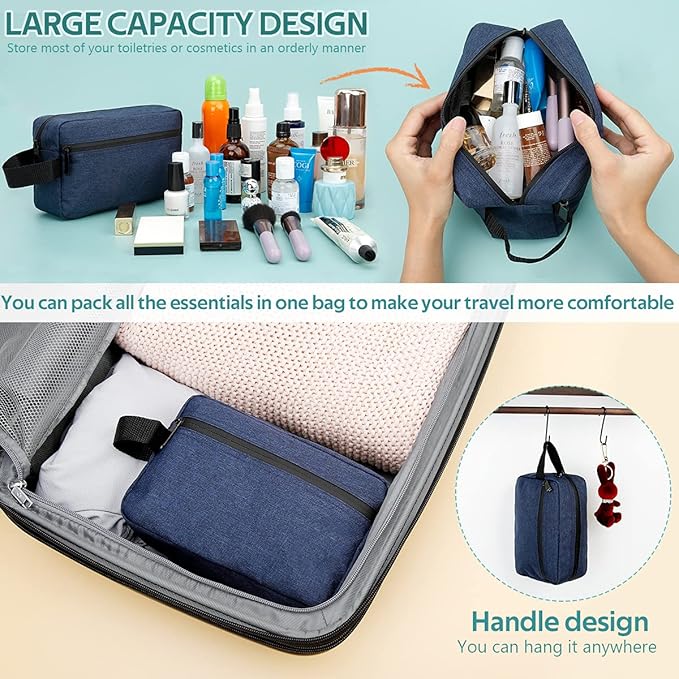 Travel Toiletry Bag for Women and Men, Water-resistant Shaving Bag for Toiletries Accessories, Foldable Storage Bags with Divider and Handle for Cosmetics Toiletries Brushes Tools (Blue)