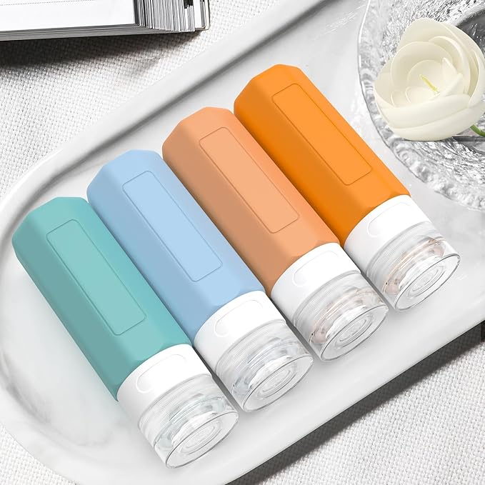 Redfly Travel Bottles for Toiletries, Tsa Approved 3oz Travel Size Containers, Leak Proof Travel Size Toiletries Bottles Silicone, BPA Free Refillable Shampoo Conditioners Essentials Kit, Mixed