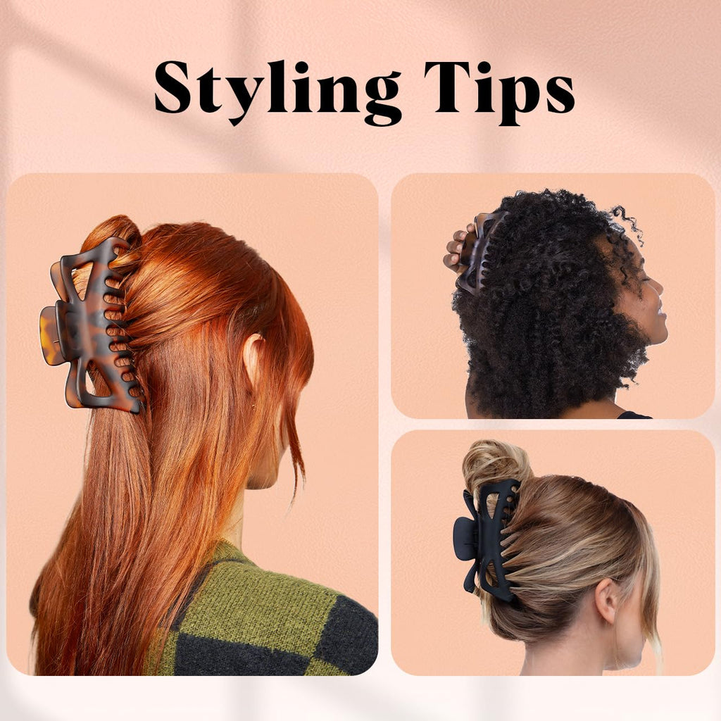 Kitsch 5 Inch Large Claw Clips for Thick and Long Hair | Strong Grip Jumbo Claw Clip for All-Day Hold | 2pcs Matte Oversized Hair Accessories - Black & Tortoise Design