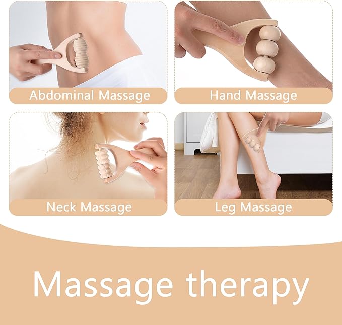 Abeillo 3Pcs Wooden Hand Massage Roller, Muscle Roller Stick, Manual Wood Therapy Massage Tools Massager Roller, for Relaxes Thigh, Leg, Hands Full Body Muscle Men Women