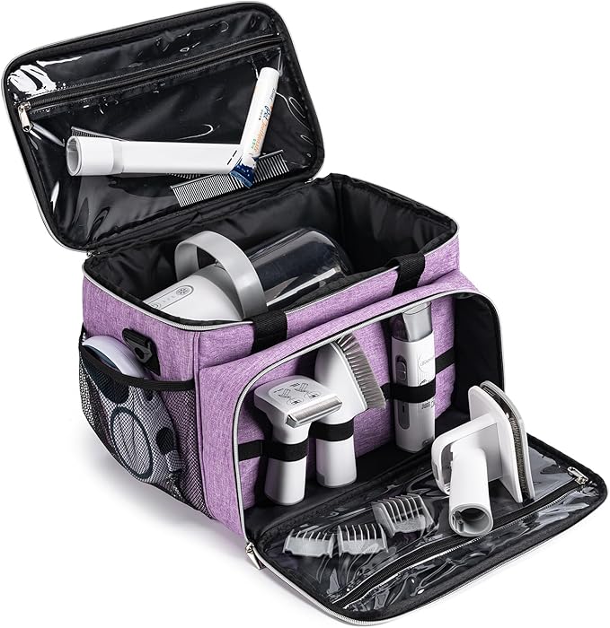 BABEYER Dog Grooming Vacuum Bag, Pet Grooming Kit Bag Perfect for Dog Hair Vacuum & Grooming Tool Kit Accessories- Purple