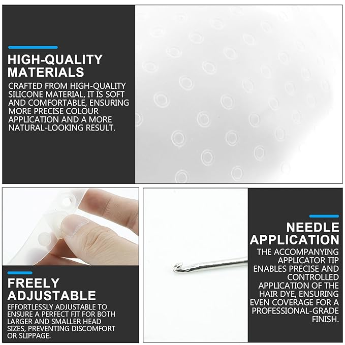 Silicone Highlight Hair Cap with Needle, Reusable Hair Highlighting Cap for DIY Hair Dyeing - Professional Styling Tools Adjustable Hair Dye Hatfor Salon-Quality Highlights