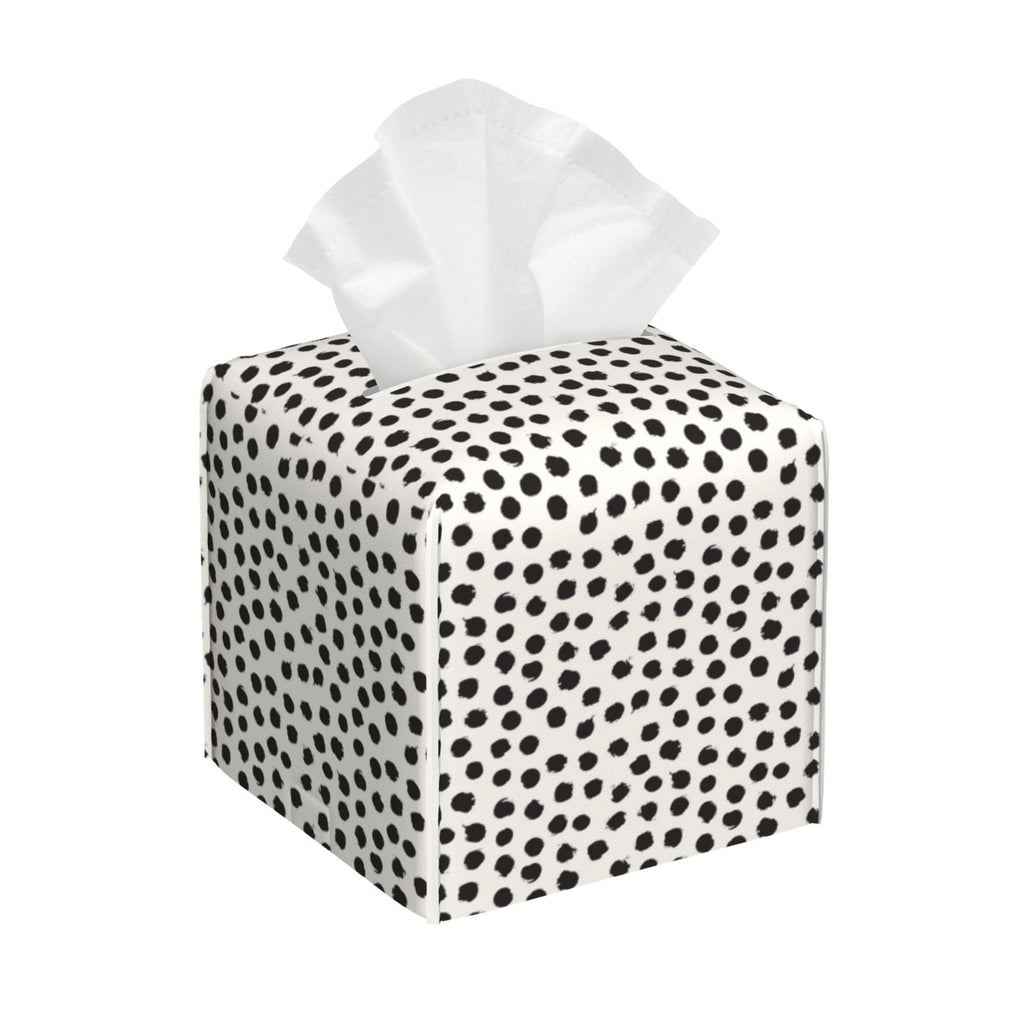 Polka Dot Black Circle Tissue Box Cover Square,Abstract Round Brush Strokes Tissue Box Holder Waterproof Leather Facial Paper Organizer Dispenser for Bathroom Home Car Nightstand Vanity Desk