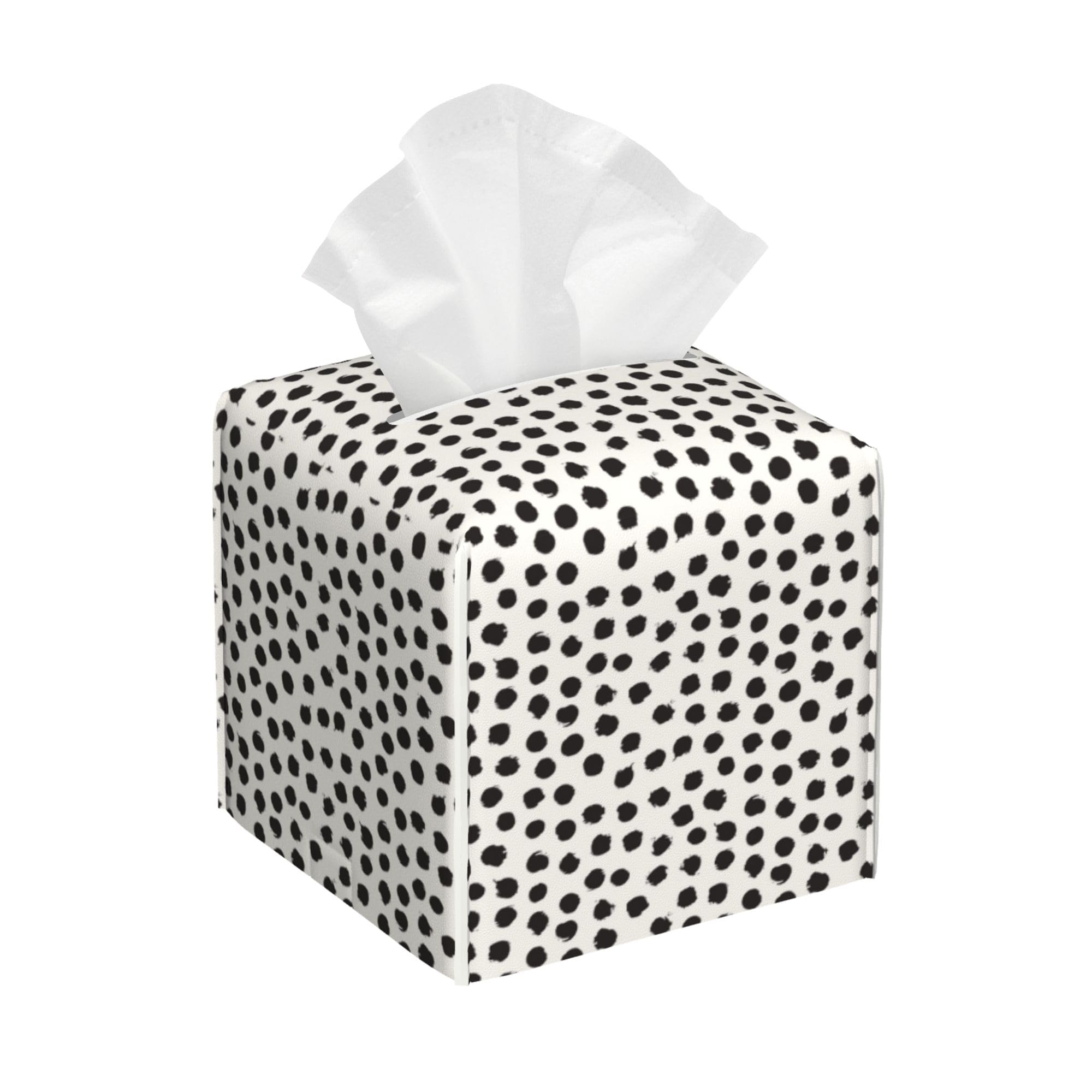 Polka Dot Black Circle Tissue Box Cover Square,Abstract Round Brush Strokes Tissue Box Holder Waterproof Leather Facial Paper Organizer Dispenser for Bathroom Home Car Nightstand Vanity Desk