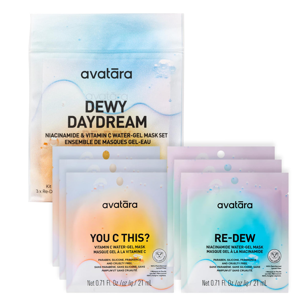 Avatara High-Key Glow Water-Gel and Hydrogel Sheet Mask Variety 8-Pack - Hyaluronic Acid, Vitamin C, and Lyocell Fiber Korean Beauty Face Masks for Tween, Teen and All Skin
