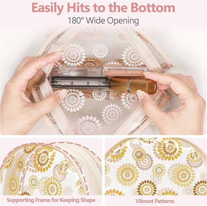 PACKISM Clear Makeup Bag - 1 Medium 1 Shell Bag TSA Approved Toiletry Bag