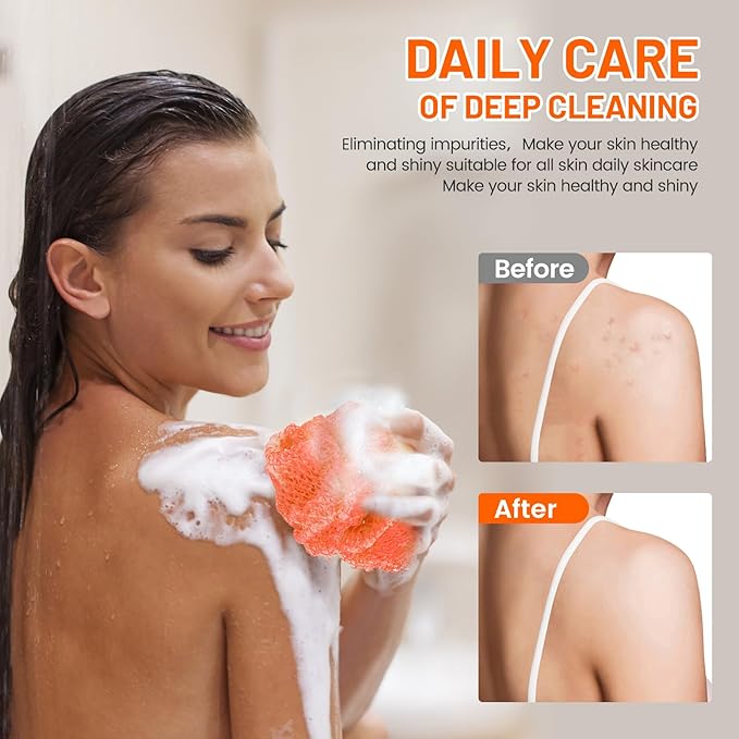 African Net Sponge, Authentic Exfoliating Body Scrubber for Bath and Shower, Multiple Textures with Gentle Deep Exfoliating and Rich Lather for All Skins (Orange)