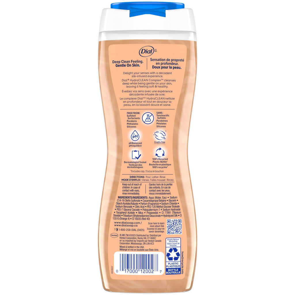 Dial Body Wash, Hydraclean Complex & Vitamin E, Gentle, Leaves Skin Feeling Nourished, Dermatologist-Tested, No Parabens & Sulfates, Pamper & Indulge, Silk & Seaberry, 16 fl Oz (Pack of 4)
