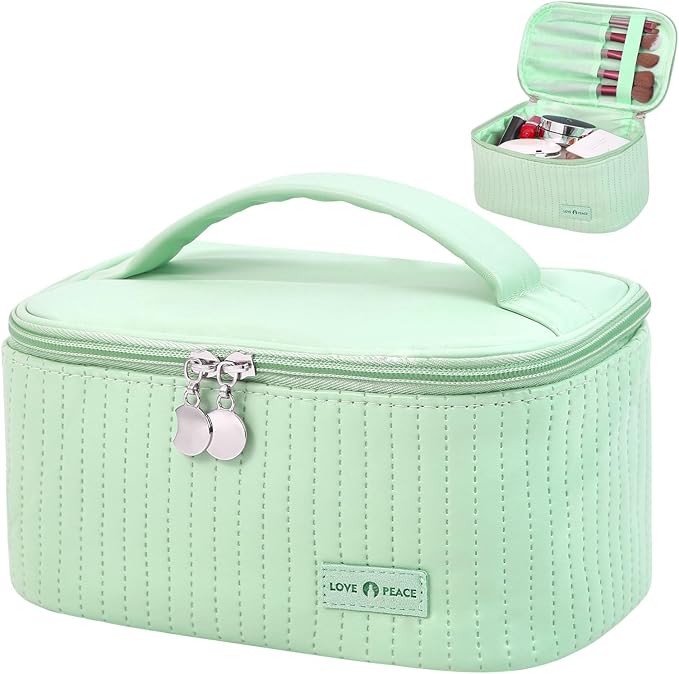 Yuilgdo Makeup Bag Travel Cosmetic Bag, Large Capacity Makeup Organizer Bag and Storage, Portable PU Leather Pouch Toiletry Bag Make up Organizer, Cosmetic Bags for Women